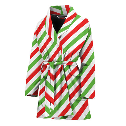 Christmas Candy Cane Striped Print Women's Bathrobe