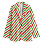 Christmas Candy Cane Striped Print Women's Blazer