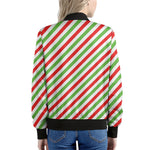 Christmas Candy Cane Striped Print Women's Bomber Jacket