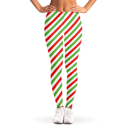 Christmas Candy Cane Striped Print Women's Leggings