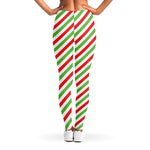 Christmas Candy Cane Striped Print Women's Leggings