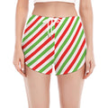 Christmas Candy Cane Striped Print Women's Split Running Shorts