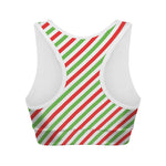 Christmas Candy Cane Striped Print Women's Sports Bra
