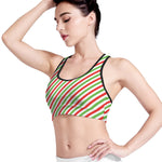 Christmas Candy Cane Striped Print Women's Sports Bra