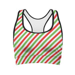 Christmas Candy Cane Striped Print Women's Sports Bra