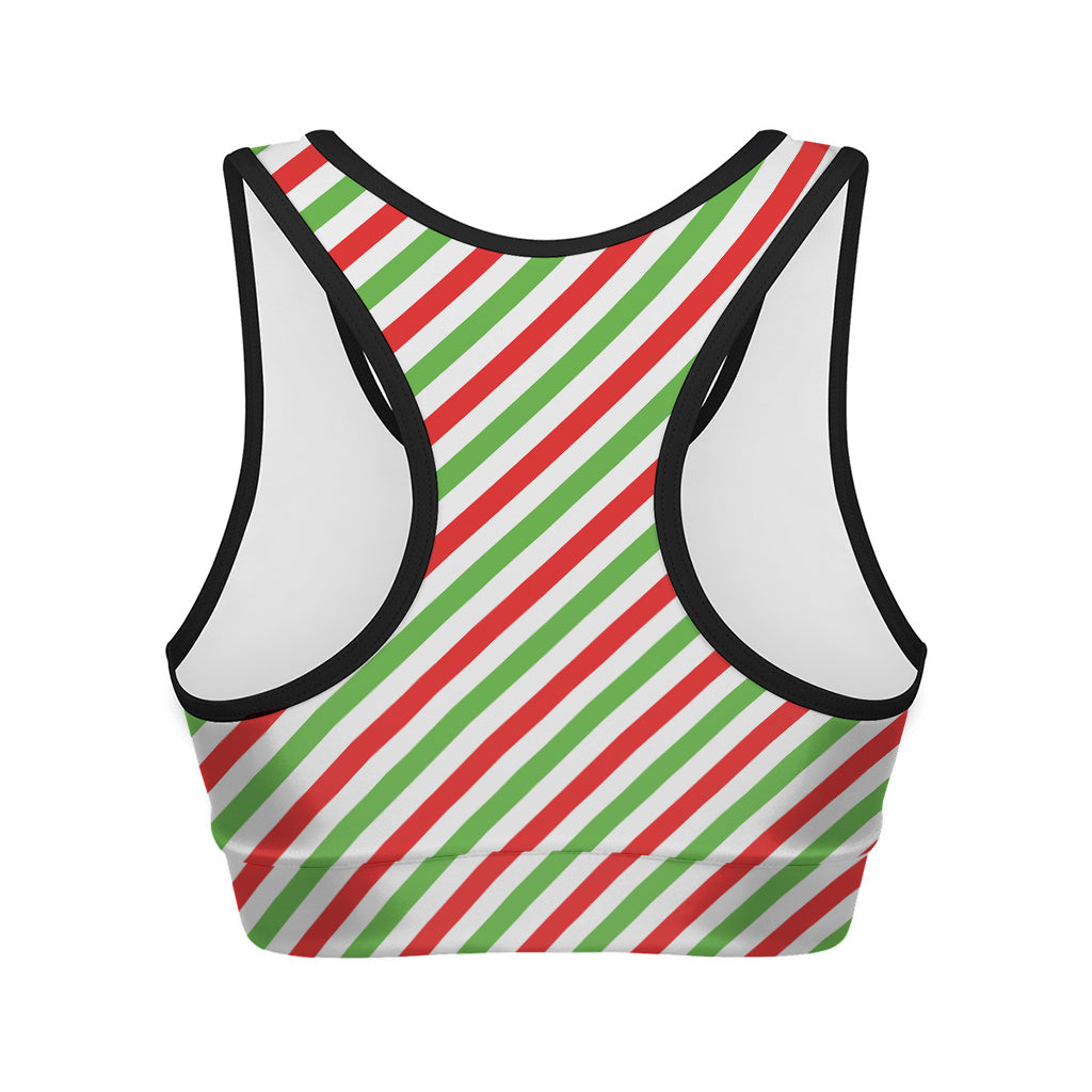 Christmas Candy Cane Striped Print Women's Sports Bra