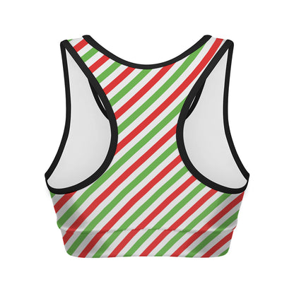 Christmas Candy Cane Striped Print Women's Sports Bra