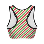 Christmas Candy Cane Striped Print Women's Sports Bra