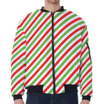 Christmas Candy Cane Striped Print Zip Sleeve Bomber Jacket