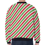 Christmas Candy Cane Striped Print Zip Sleeve Bomber Jacket