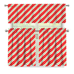 Christmas Candy Cane Stripes Print 3 Piece Kitchen Curtains