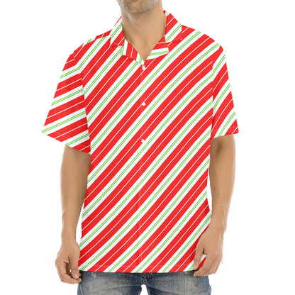 Christmas Candy Cane Stripes Print Aloha Shirt