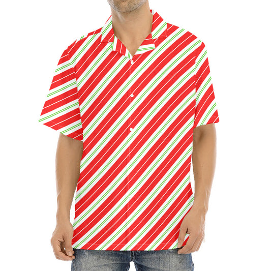 Christmas Candy Cane Stripes Print Aloha Shirt