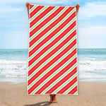 Christmas Candy Cane Stripes Print Beach Towel