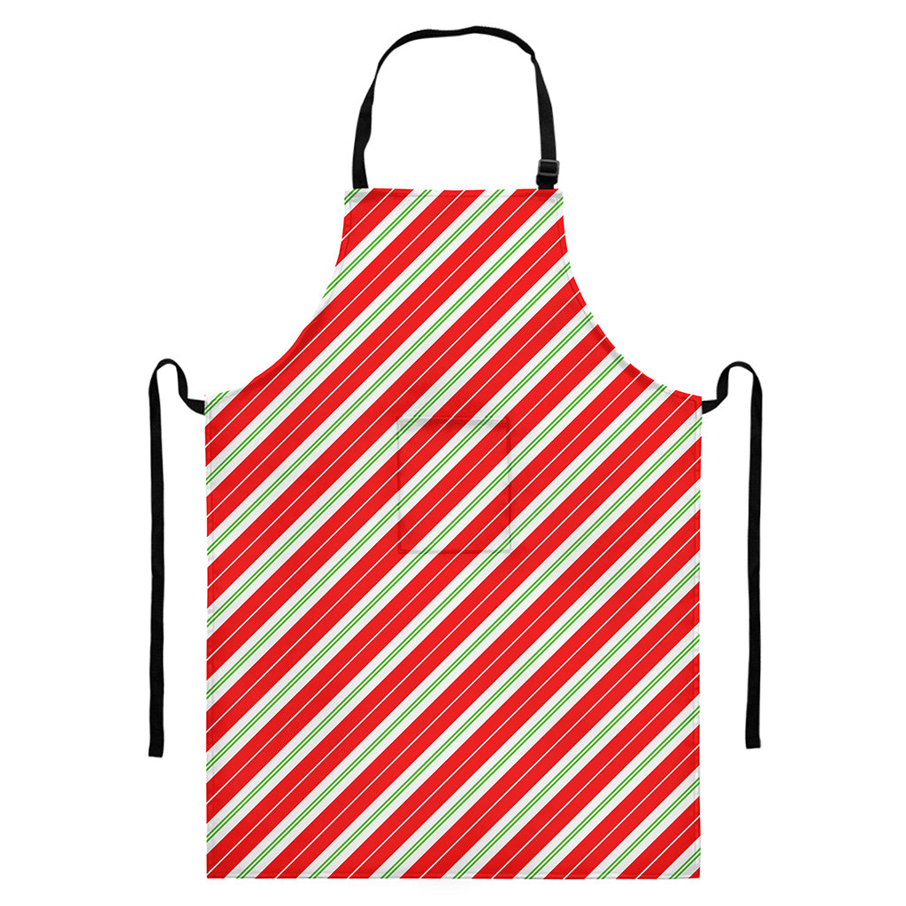 Christmas Candy Cane Stripes Print Bib Apron With Pocket