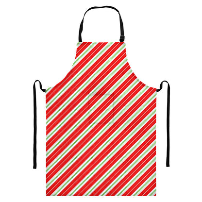 Christmas Candy Cane Stripes Print Bib Apron With Pocket