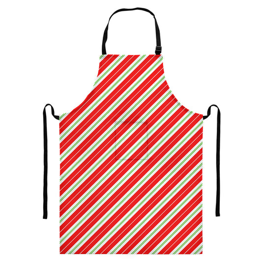 Christmas Candy Cane Stripes Print Bib Apron With Pocket