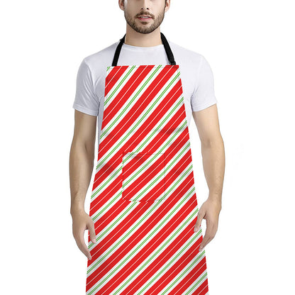Christmas Candy Cane Stripes Print Bib Apron With Pocket