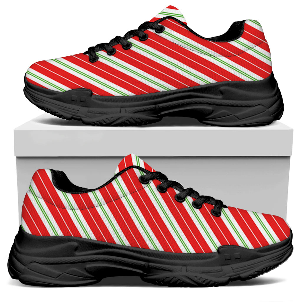 Christmas Candy Cane Stripes Print Black Chunky Shoes