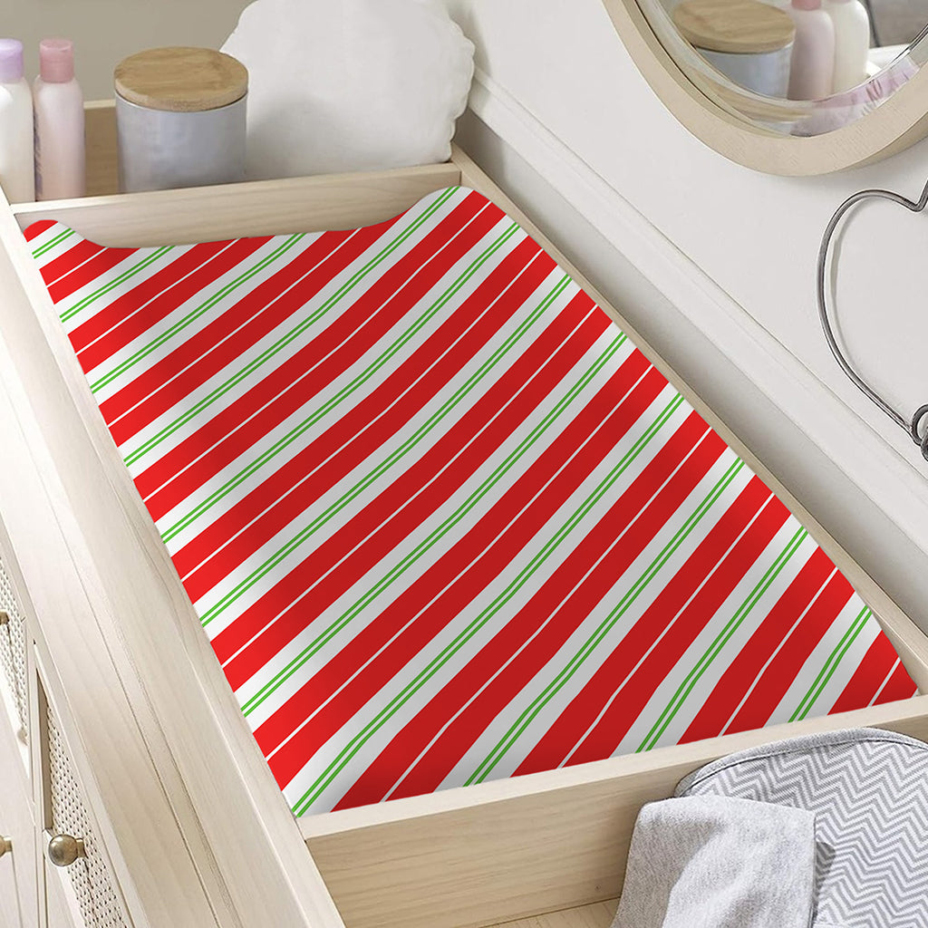 Christmas Candy Cane Stripes Print Changing Pad Cover