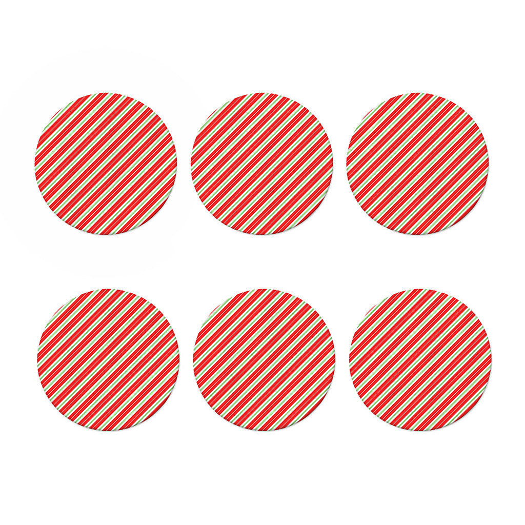 Christmas Candy Cane Stripes Print Coaster Set