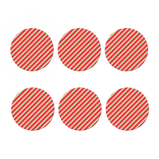 Christmas Candy Cane Stripes Print Coaster Set