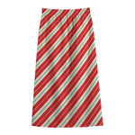 Christmas Candy Cane Stripes Print Cotton Front Slit Maxi Skirt