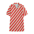 Christmas Candy Cane Stripes Print Cotton Hawaiian Shirt
