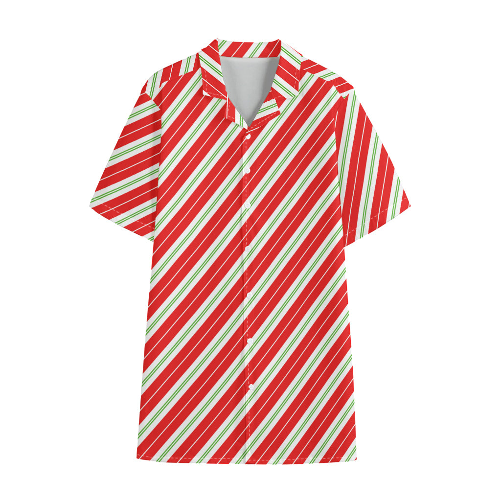 Christmas Candy Cane Stripes Print Cotton Hawaiian Shirt