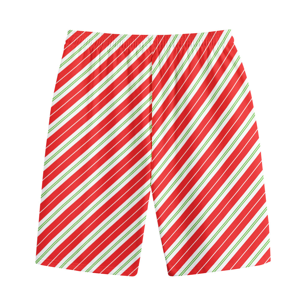 Christmas Candy Cane Stripes Print Cotton Shorts