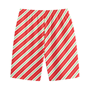 Christmas Candy Cane Stripes Print Cotton Shorts