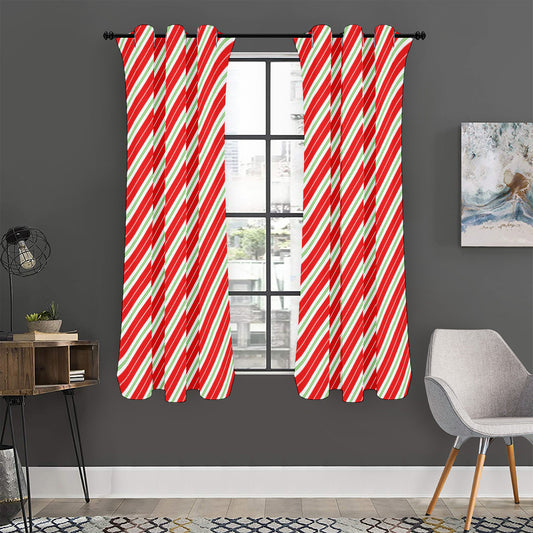 Christmas Candy Cane Stripes Print Curtain