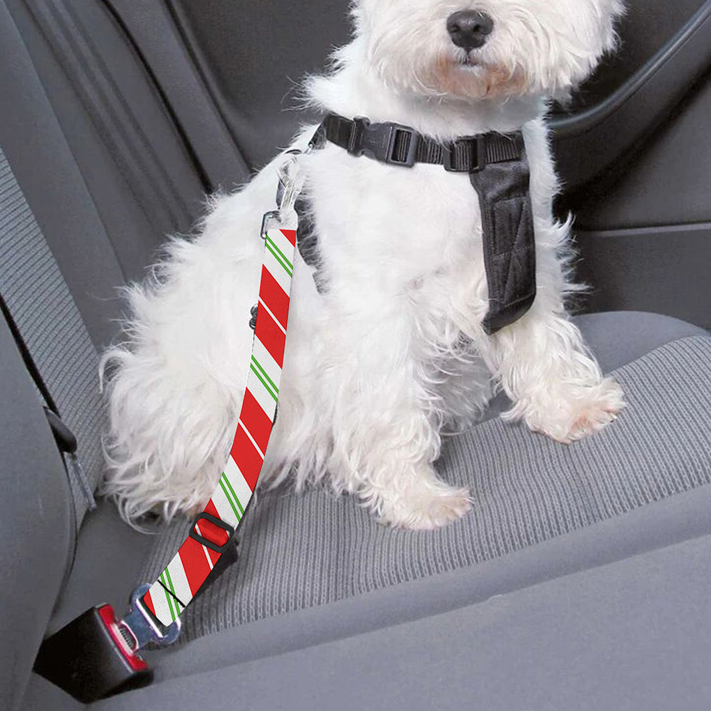 Christmas Candy Cane Stripes Print Dog Seat Belt
