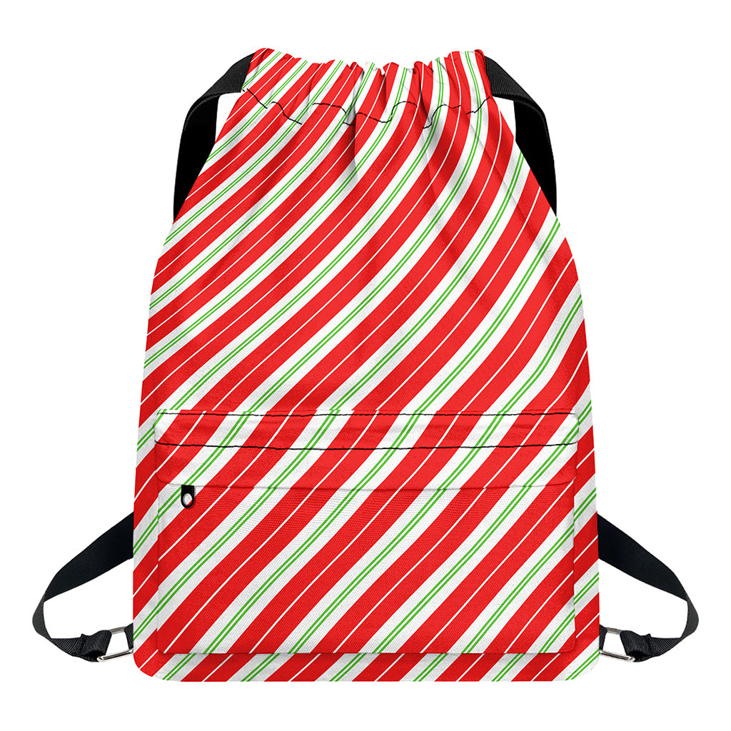 Christmas Candy Cane Stripes Print Drawstring Backpack