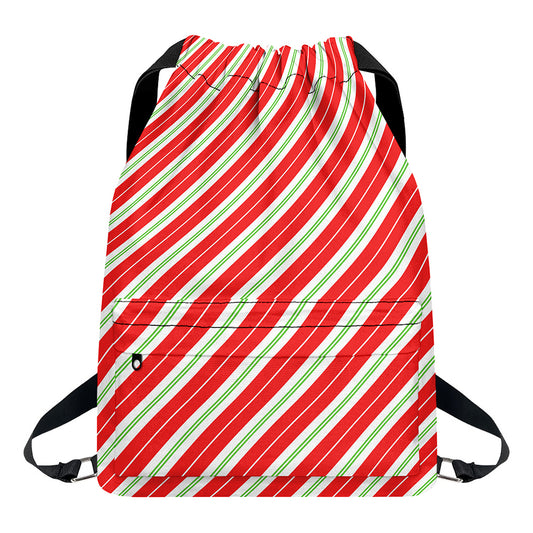 Christmas Candy Cane Stripes Print Drawstring Backpack
