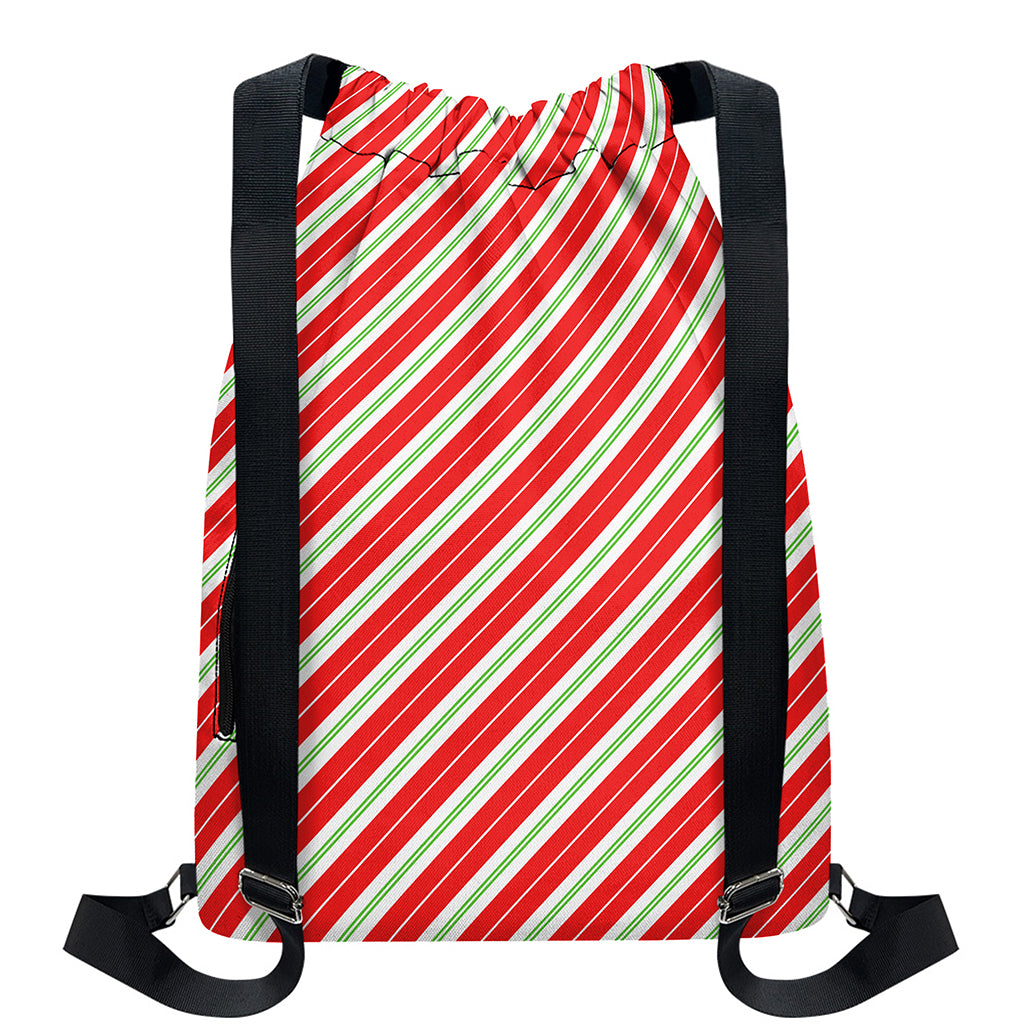 Christmas Candy Cane Stripes Print Drawstring Backpack