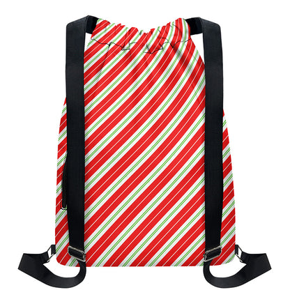 Christmas Candy Cane Stripes Print Drawstring Backpack