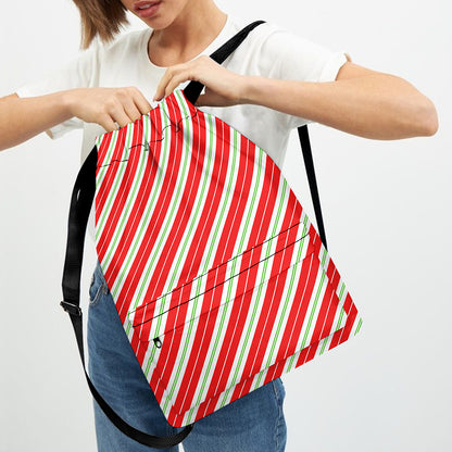 Christmas Candy Cane Stripes Print Drawstring Backpack