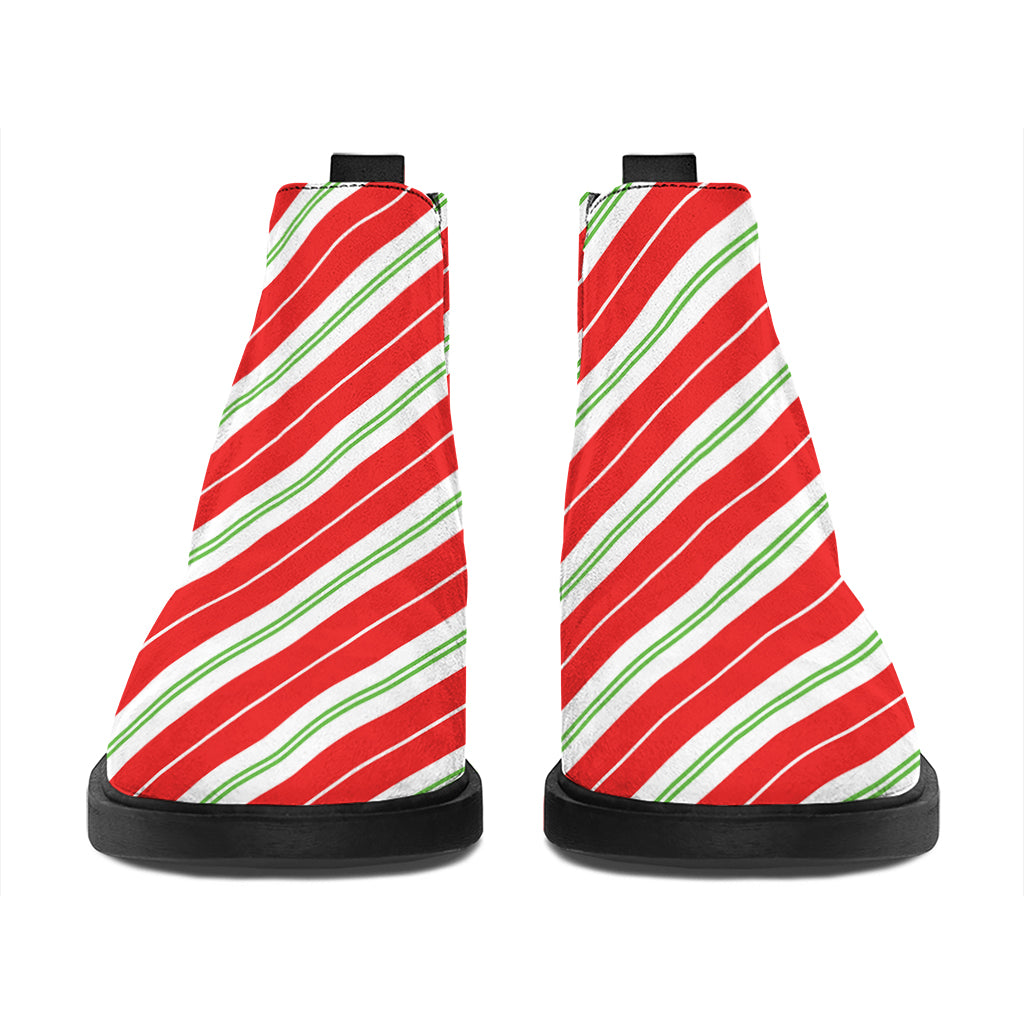 Christmas Candy Cane Stripes Print Flat Ankle Boots