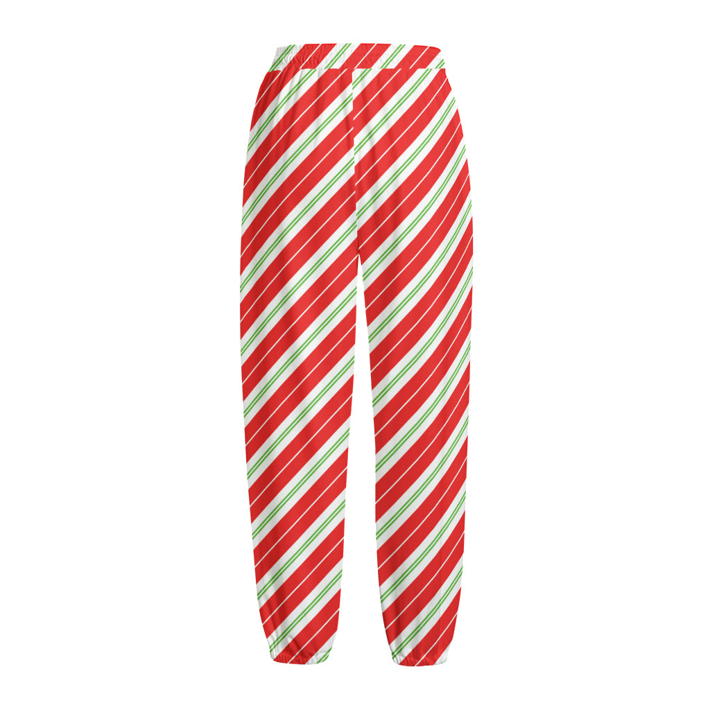 Christmas Candy Cane Stripes Print Fleece Lined Knit Pants