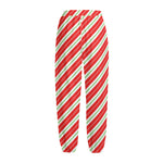 Christmas Candy Cane Stripes Print Fleece Lined Knit Pants