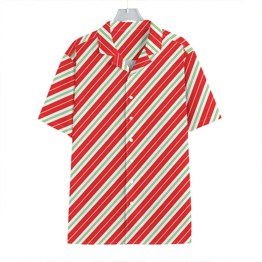 Christmas Candy Cane Stripes Print Hawaiian Shirt