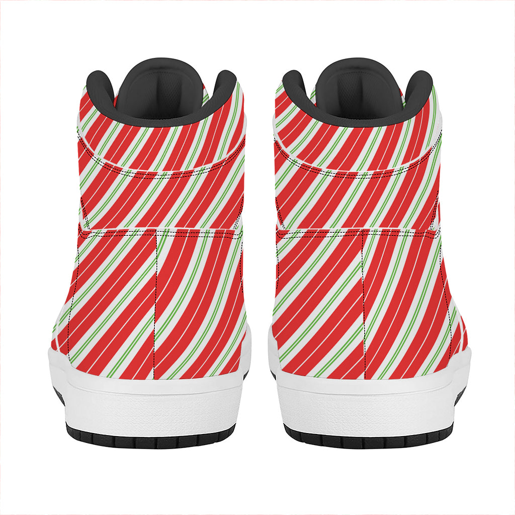 Christmas Candy Cane Stripes Print High Top Leather Sneakers