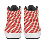 Christmas Candy Cane Stripes Print High Top Leather Sneakers