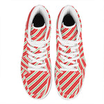 Christmas Candy Cane Stripes Print High Top Leather Sneakers