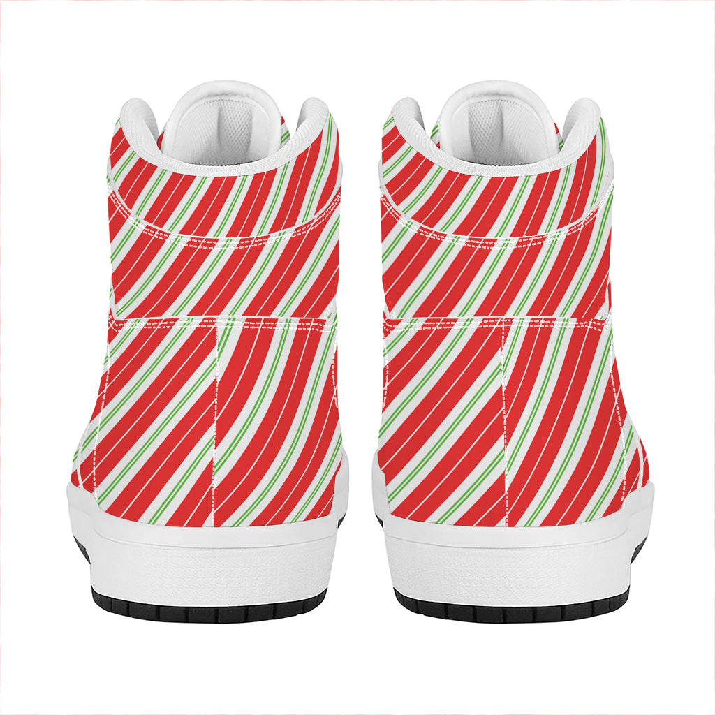 Christmas Candy Cane Stripes Print High Top Leather Sneakers