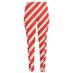 Christmas Candy Cane Stripes Print High-Waisted Pocket Leggings