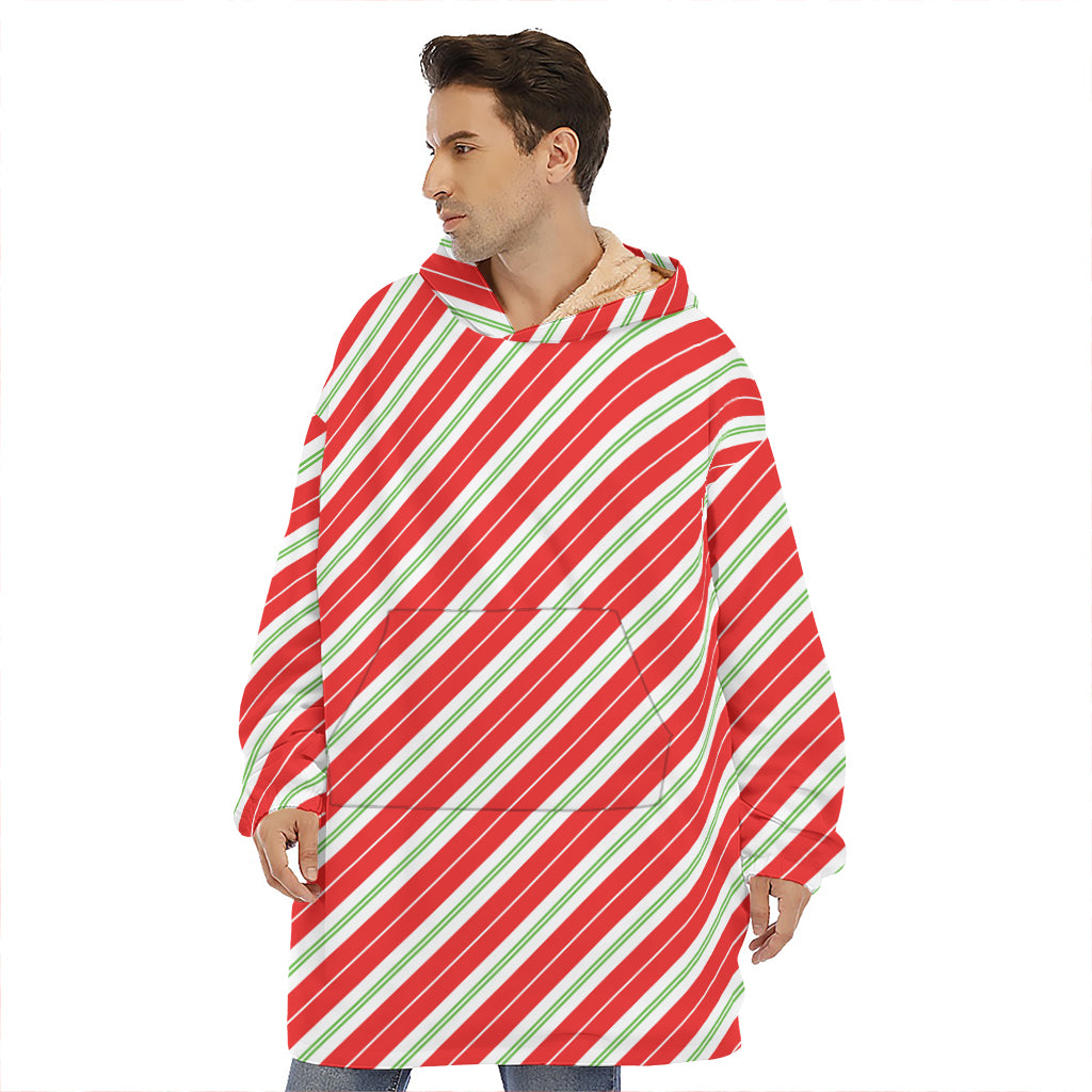 Christmas Candy Cane Stripes Print Hoodie Blanket
