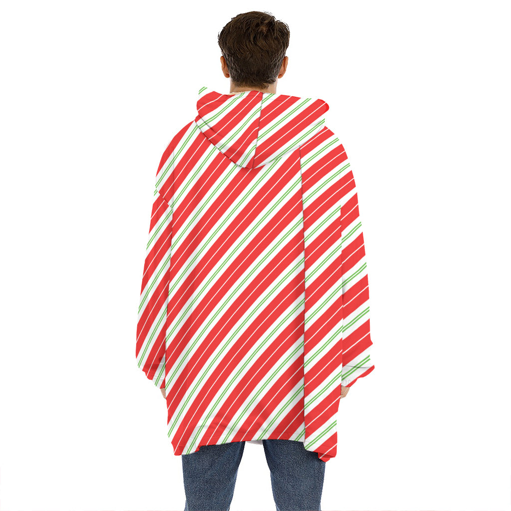 Christmas Candy Cane Stripes Print Hoodie Blanket
