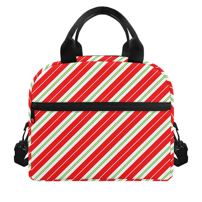 Christmas Candy Cane Stripes Print Insulated Lunch Bag